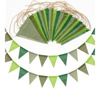 Bandierine verdi da 10 m, 24 bandierine triangolari impermeabili per esterni, bandierine in iuta imitata per feste e decorazioni per feste