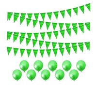 Bandierine verdi da 80 m e 10 palloncini verdi da 10 pollici, striscione triangolare, decorazione per feste verde, riutilizzabile su entrambi i lati, decorazione per feste