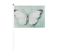 Bandierine vintage bianche a forma di farfalla su verde, piccole bandiere da tenere in mano, mini bandiere su bastone per feste, attività di squadra, parate, decorazione per le vacanze, confezione da