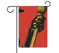 Bandierine vintage da giardino con mani di strega che tengono la scopa durante le vacanze stagionali in iuta su entrambi i lati, 30,5 x 45,7 cm