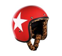Bandit - Casco da moto aperto con Jet Star Rosso Lucido, fodera Leopardo Custom Biker Style Visiera inclusa Red Gloss Star Leopard Liner Open Helmet Starr-L (XS)