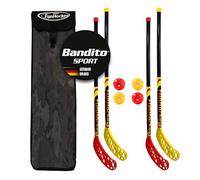 Bandito FunHockey Set di racchette con palline e borsa per bambini, Floorball Stick, per giardino, hockey su strada, per mancini, 4 palline, 4 racchette, 1 borsa