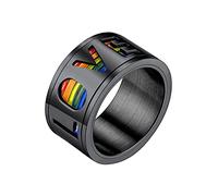 Bandmax Anelli in Acciaio Nero per Uomo Fidget Rings with Rainbow Stripes Anelli Hip Hop per Rapper Biker E-Boy