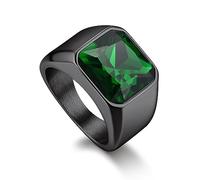 Bandmax Anello con sigillo da uomo, in acciaio inox, con zirconia cubica, taglio elegante, smeraldo/onice nero/rubino, misura da 10 a 28 + 3 confezioni regalo