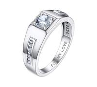 Bandmax Anello Uomo Argento 925, Personalizzato Inciso Anelli Uomo Solitario, Bianco Anello Argento 925 con Zirconi, Anelli Misura 08, Anello Regalo per L' amore Eterno Fidanzamento Coppia Papà