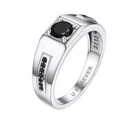 Bandmax Anello Uomo Argento 925, Personalizzato Inciso Anelli Uomo Solitario, Nero Anello Argento 925 con Zirconi, Anelli Misura 10, Anello Regalo per L' amore Eterno Fidanzamento Coppia Papà
