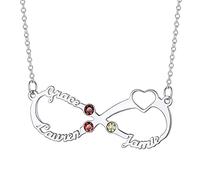 Bandmax Collana con Nome Personalizzabile con Birthstone, 3 Nomi in Acciaio, 40+5 cm Argento Collane Lunghe Donna Gioielli, Regalo per Fidanzata Amici Mamma Compleanno