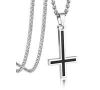 Bandmax Collana da uomo con croce di San Pietro in acciaio inossidabile/nero, ciondolo a croce invertita con catena Spiga regolabile da 3 mm/55 + 5 cm, Metallo, Nessuna pietra preziosa
