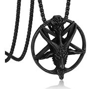 Bandmax Collana Satana con Pentacolo Invertito Baphomet, Nero Acciaio Diavolo Satanica, 55+5 cm Catena Collana Lucifero Ciondolo Pentagramma, Gioielli Uomo per Rapper Rock Hip Hop