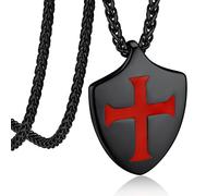 Bandmax Collana Uomo con Cavalieri Templari, 3 Stili Vintage Collana Uomo Acciaio, Argento/Nero Ciondoli per Collane Uomo con Croce di Gerusalemme, Gioielli Religiosi Amuleto per Cristiani