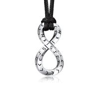 Bandmax Collana Uomo Runa Vichinga in Acciaio Inossidabile/Nero, Ciondolo runico Mobius Infinito con Catena in Pelle Intrecciata Nera Amuleto Gioielli Vichinghi per Donna e Uomo