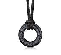 Bandmax Collana Uomo Runa Vichinga in Acciaio Inossidabile/Nero, Ciondolo runico Mobius Rotondo con Catena in Pelle Intrecciata Nera Amuleto Gioielli Vichinghi per Donna e Uomo