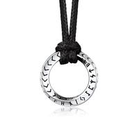 Bandmax Collana Uomo Runa Vichinga in Acciaio Inossidabile/Nero, Ciondolo runico Mobius Rotondo con Catena in Pelle Intrecciata Nera Amuleto Gioielli Vichinghi per Donna e Uomo