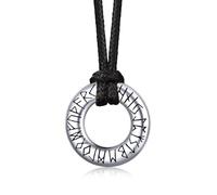 Bandmax Collana Uomo Runa Vichinga in Acciaio Inossidabile/Nero, Ciondolo runico Mobius Rotondo con Catena in Pelle Intrecciata Nera Amuleto Gioielli Vichinghi per Donna e Uomo