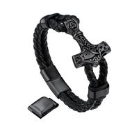 Bandmax Corda di Cera Bracciale Uomo, Martello di Thor Modello Vintage Braccialetto Personalizzato Uomo, Nero Bracciali Uomo Accessori Gioielli di Moda, Regalo per Ragazzo papà Fidanzato