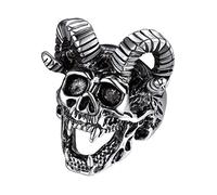 Bandmax Satana Anelli Uomo, 02 Stile Anello Uomo Acciaio Inossidabile, 14 US Misura Anello Teschio Punk, Anello Uomo Argento con Scheletro della Testa di Pecora