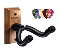 Bandpop Supporto da Parete per Chitarra - Gancio in Noce Nero con 5 Plettri per Chitarra Acustica, Elettrica, Basso, Banjo, Mandolino