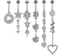 Banemi 14G Percing all'ombelico semplice, piercing per ombelico, in acciaio inossidabile, rotondo, con stella a forma di fiore, cuore, zirconia, piercing a banana, gioielli per il corpo, Zircone
