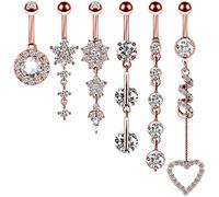 Banemi 14G Percing all'ombelico semplice, piercing per ombelico, in acciaio inossidabile, rotondo, con stella a fiore, cuore, zirconia, piercing, banane, gioielli per il corpo, zircone