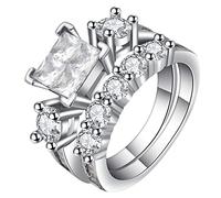 Banemi Anelli alla moda da donna, in argento, set da 2 pezzi, con quattro punte e zirconi, per la festa della mamma, misura 52 (16,6-62) (19,7), Cristallo, Zirconie sintetico