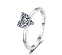 Banemi Anelli da donna alla moda, in oro bianco, anelli impilati a forma di cuore, in argento Sterling, regalo di nozze per le donne, L 1/2, Argento Sterling, Moissanite
