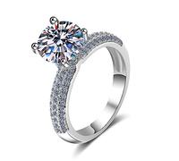 Banemi Anelli da donna in argento Sterling, alla moda, con quattro griffe, anello di fidanzamento rotondo, M 1/2, Argento sterling, Zirconia cubica