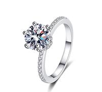 Banemi Anelli di promessa da donna, in argento Sterling, con 6 griffe, regalo di nozze per le donne, K 1/2, Argento Sterling, Zirconie sintetico