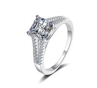 Banemi Anelli in argento, anelli da donna con attacco a 4 rapporti con zirconi da 7 x 7 mm, in argento 925, misura 52 (16,6)
