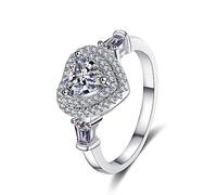 Banemi Anello a fascia in oro bianco da donna, semplice, con cuori, in argento Sterling, adatto per feste di compleanno, L 1/2, Argento Sterling, Zirconie sintetico