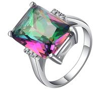 Banemi Anello Charm da donna, anello da matrimonio, in argento, da donna, con rettangolo, multicolore con zirconi, gioielli per San Valentino, misura 11,5-61,5, Cristallo, Zirconie sintetico