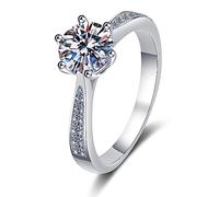 Banemi Anello da donna con dita piccole, in oro bianco, stile vintage, in argento 925, con 5 mm, taglio rotondo, con zirconi, misura 52 (16,6)