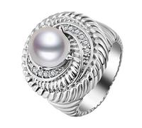 Banemi Anello da donna con zirconi, motivo a spirale con perle bianche, ideale come regalo di compleanno, misura 52 (16,6-62) (19,7)