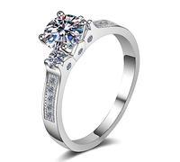 Banemi Anello da donna in argento, con dita piccole, 4 rapporti con zirconi da 6 mm, in argento 925, misura 53 (16,9)