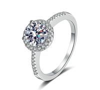 Banemi Anello da donna vintage, in argento, semplice, 4 rapporti con 2 carati di moissanite in argento 925, misura 56 (17,8)