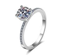 Banemi Anello di fidanzamento in argento 925 da donna, sottile, 4 gres, con zirconi da 6,5 mm, misura 58 (18,5)