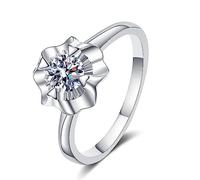 Banemi Anello di promessa gotico, in argento Sterling e oro bianco, con cuore e artiglio a forma di fiore, adatto per anniversario di matrimonio, L 1/2, Argento Sterling, Zirconie sintetico