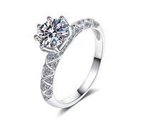Banemi Anello in argento, anello rotondo in argento 925 anniversario di matrimonio regali per le donne, 49 (15.6), argento, Moissanite