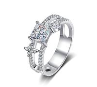 Banemi Anello in argento Sterling, delicato anello da donna con 4 rapporti con zirconi da 5,5 mm, misura 17 (18,1)
