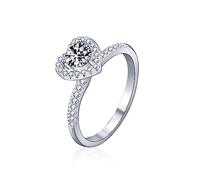 Banemi Anillo para Mujer, anello di fidanzamento da donna in oro bianco con cuore Half Eternity, in argento Sterling
