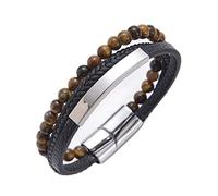 Banemi Bracciale da uomo, nero e bianco, base argentata, con perline dell'alfabeto, braccialetto intrecciato, regalo per la migliore amica, 21cmx6mm, Pietra tigrata