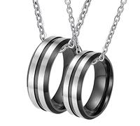 Banemi Collana ad anello, collane abbinate per coppie, in acciaio inox, collana per coppie, argento nero spazzolato, anello 8 mm, regalo per lui e per lei, W-T 1/2+Men V 1/2, Acciaio inossidabile