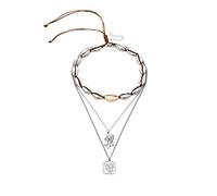 Banemi Collana da donna Chic, catena placcata in argento, catena multistrato con conchiglia, capesante e choker, per donna e ragazza, Senza Gemme