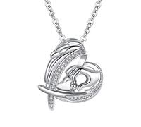 Banemi Collana da donna con zirconi, ciondolo in argento e rame, a forma di cuore con ali e zirconi, regalo per madre e figlia, 50CM, Rame, Zirconie sintetico