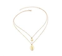 Banemi Collana da donna dorata, a 2 strati, con croce di Gesù, girocollo, per donne e fidanzate, Oro, Non pietra preziosa