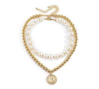 Banemi Collana da donna in argento a doppio strato, con ciondolo ritratto, con ciondolo a forma di ciondolo per compleanno, festa, matrimonio, Perla, Senza Gemme