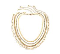 Banemi Collana da donna placcata in oro, 4 strati, con strass, catena di serpente e choker, per donna e ragazza, Oro, Senza Gemme