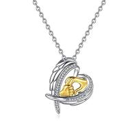 Banemi Collana in argento con ciondolo a forma di cuore in rame con ali e zirconi