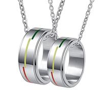 Banemi Collana per coppie per lui e lei, collana da donna in acciaio inossidabile argento collana coppia rotante anello LGBT 8 mm collana San Valentino, W-R 1/2+Men R 1/2, Acciaio inossidabile