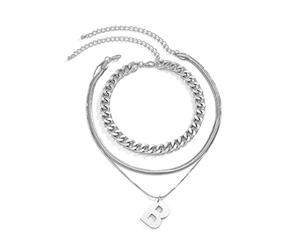 Banemi Collana Ragazza Personalizzata, Catena Argento 3 Strati La Lettera B Catena Choker Cosplayer per Halloween