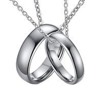 Banemi Coppia di collane per lui e per lei, collana da donna in tungsteno, anello in argento lucido da 4 mm, 6 mm, da donna, W-P 1/2+Men X 1/2, Tungsteno, Nessuna pietra preziosa